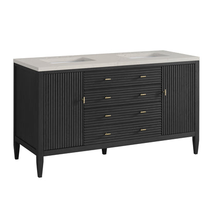 Renovate for Less Atlanta Myrrin 60" Double Vanity, Carbon Oak, w/ 3 CM Siberian Silestone Top