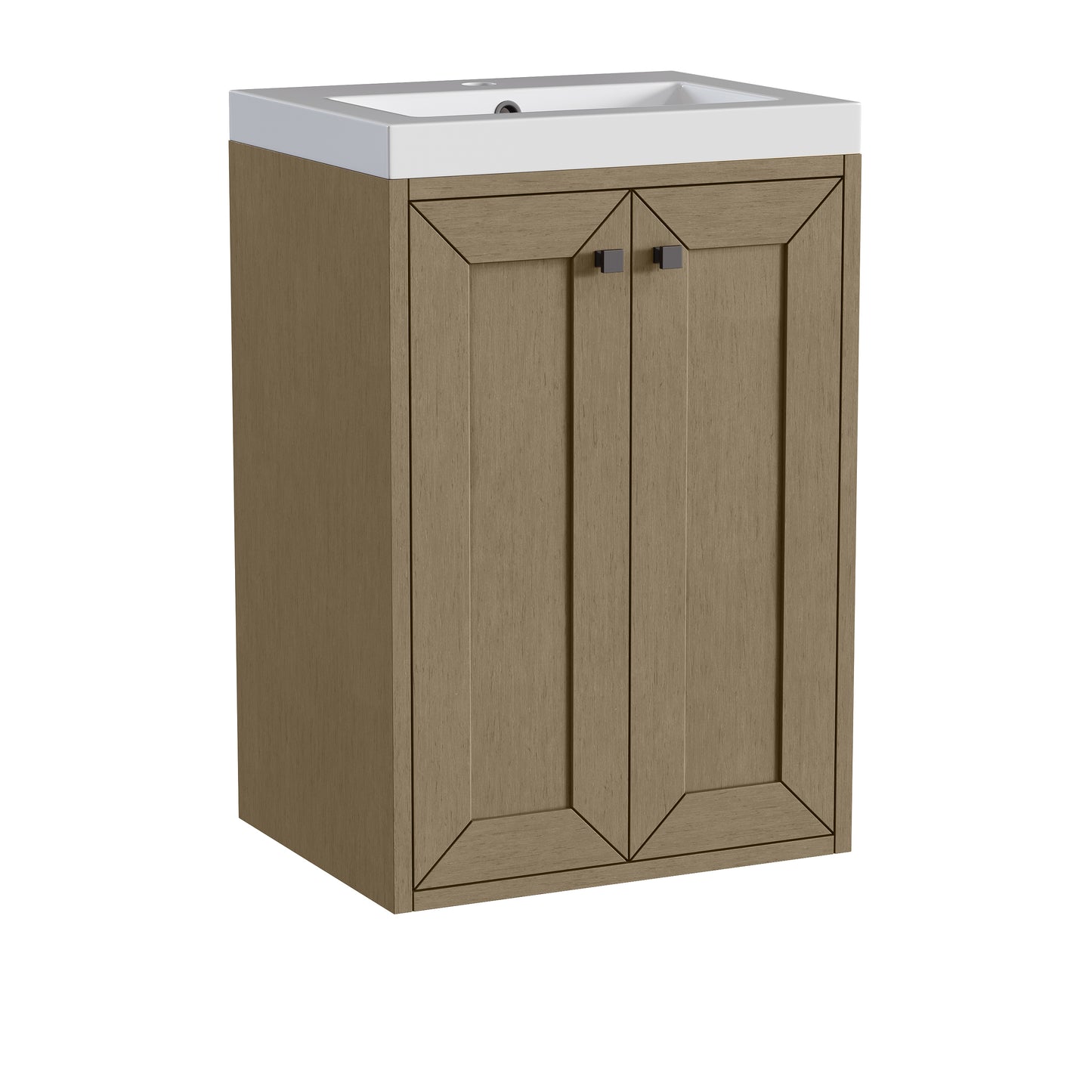 Renovate for Less Atlanta Chianti 20" Single Vanity, Walnut Whisper, Matte Black, w/ White Glossy Composite Stone Top