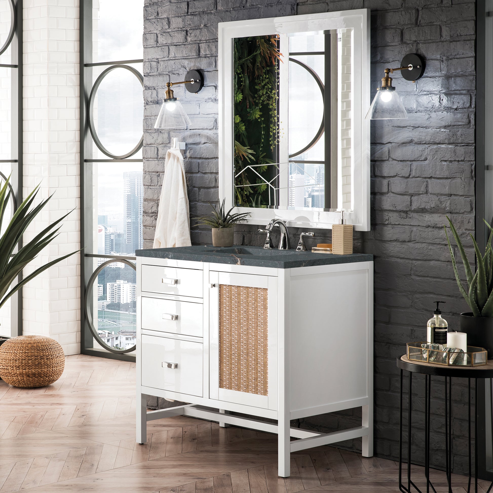 Renovate for Less Atlanta Addison 36" Single Vanity, Glossy White w/ 3 CM Parisien Bleu Silestone Top