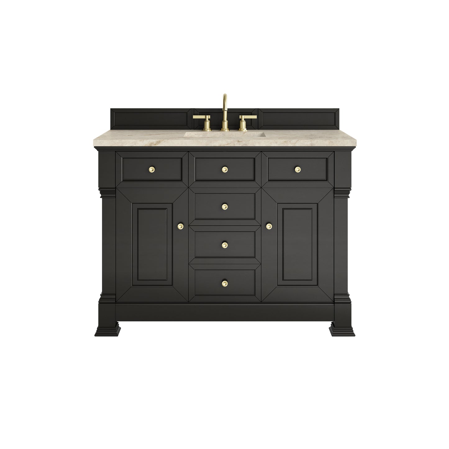 Renovate for Less Atlanta Brookfield 48" Single Vanity, Black Onyx, w/ 3 CM Tajnar Eclos Top w/FreePower Wireless Charger