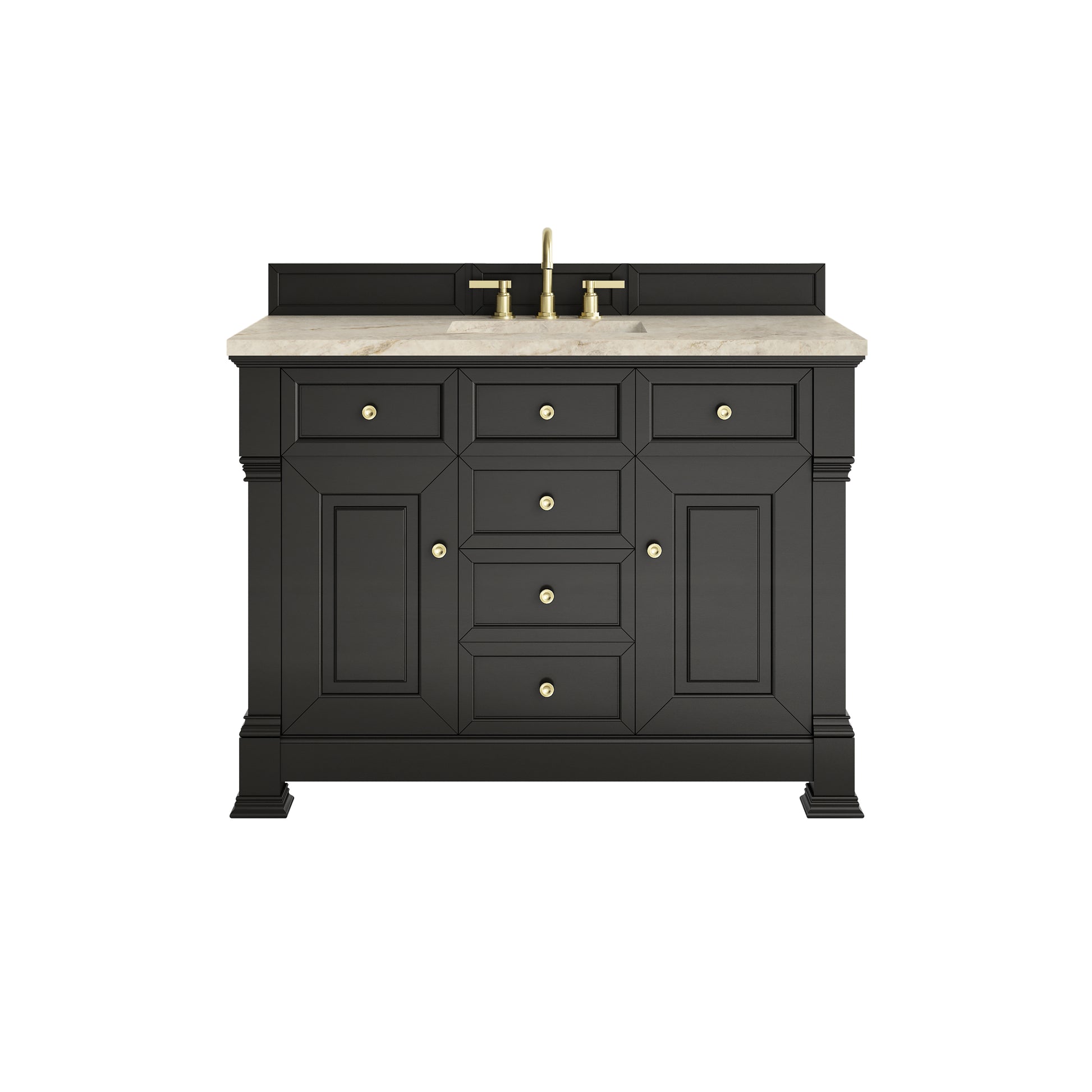 Renovate for Less Atlanta Brookfield 48" Single Vanity, Black Onyx, w/ 3 CM Tajnar Eclos Top w/FreePower Wireless Charger