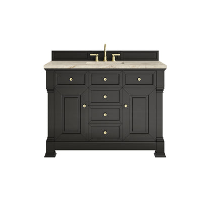 Renovate for Less Atlanta Brookfield 48" Single Vanity, Black Onyx, w/ 3 CM Tajnar Eclos Top w/FreePower Wireless Charger