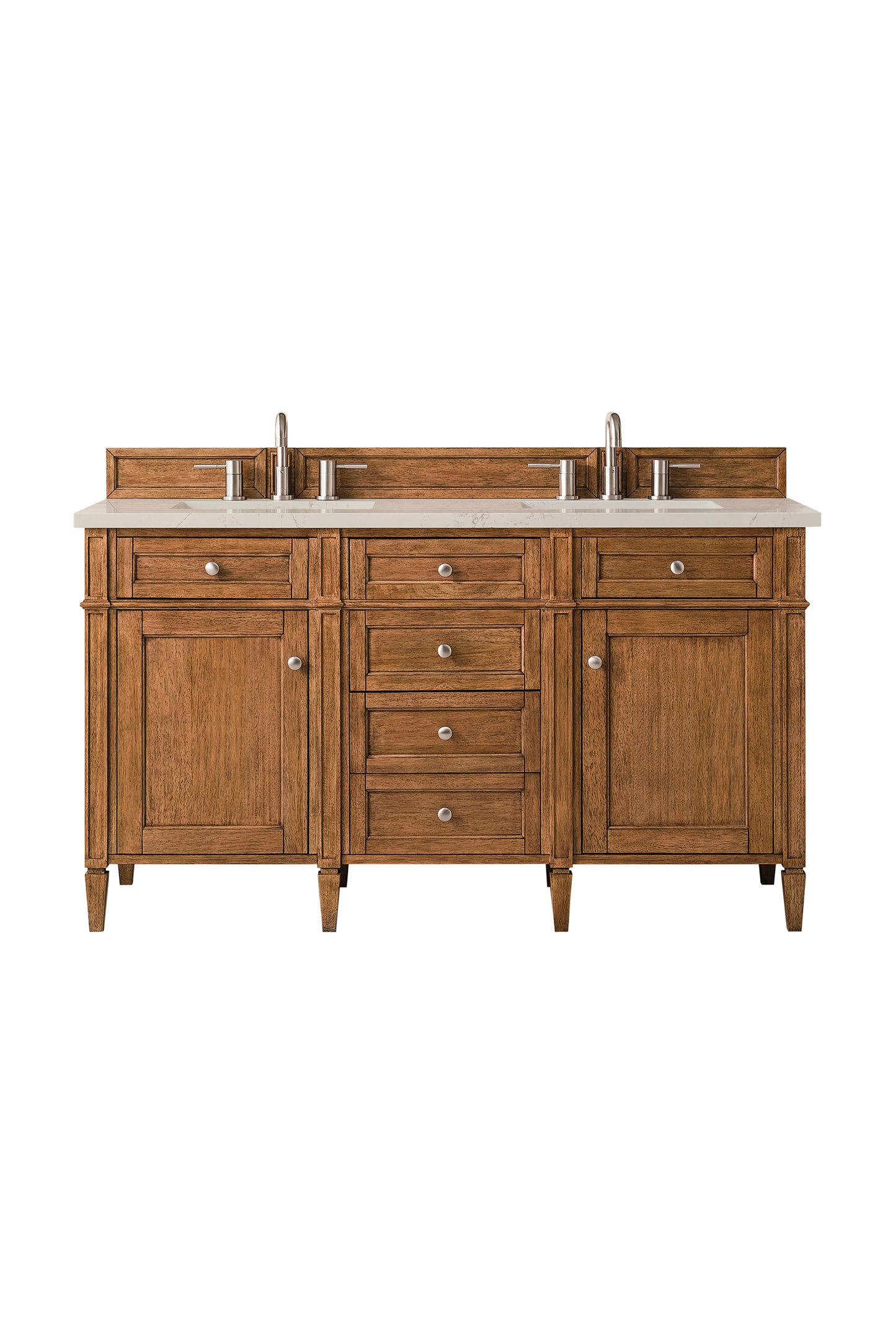 Renovate for Less Atlanta Brittany 60" Double Vanity, Saddle Brown, w/ 3 CM Siberian Silestone Top w/FreePower Wireless Charger