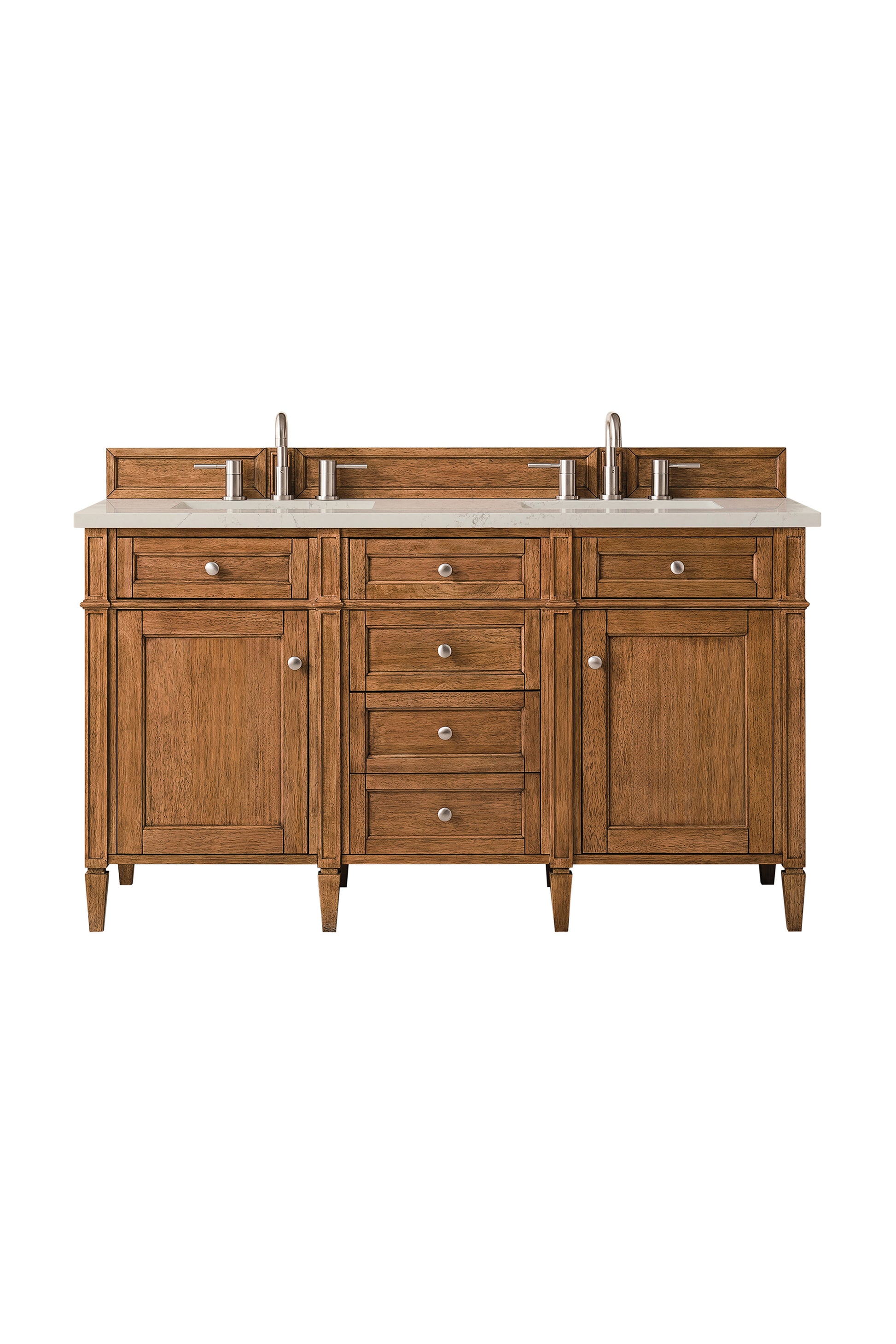Renovate for Less Atlanta Brittany 60" Double Vanity, Saddle Brown, w/ 3 CM Siberian Silestone Top w/FreePower Wireless Charger