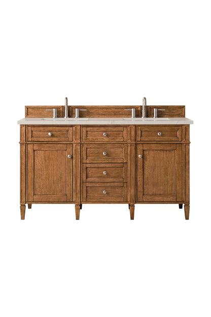 Renovate for Less Atlanta Brittany 60" Double Vanity, Saddle Brown, w/ 3 CM Siberian Silestone Top w/FreePower Wireless Charger