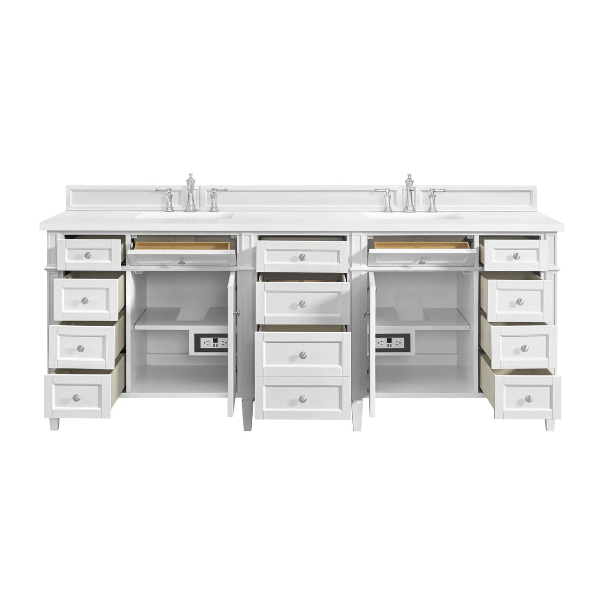 Brittany 84" Double Vanity, Bright White w/ 3 CM White Zeus Top