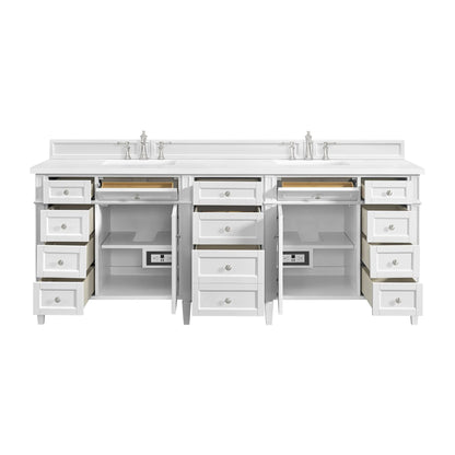 Brittany 84" Double Vanity, Bright White w/ 3 CM White Zeus Top