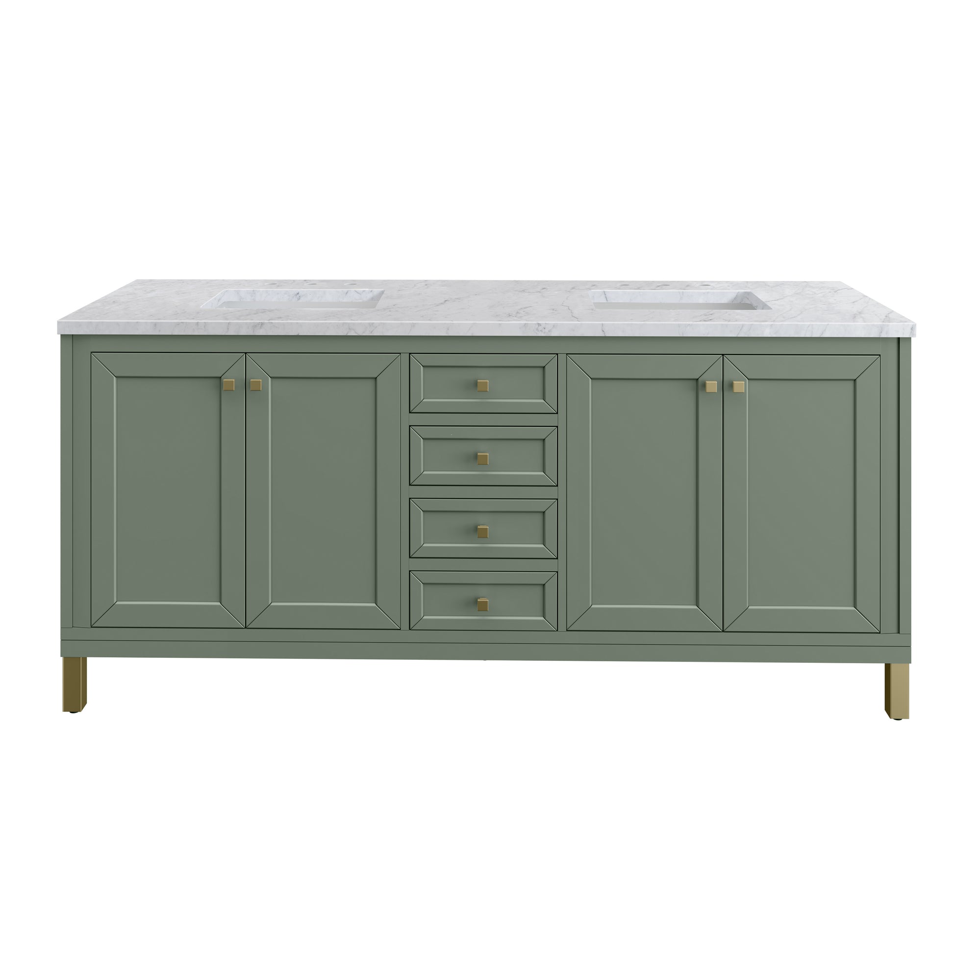 Renovate for Less Atlanta Chicago 72" Double Vanity, Smokey Celadon, w/ 3 CM Carrara Marble Top
