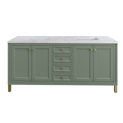 Renovate for Less Atlanta Chicago 72" Double Vanity, Smokey Celadon, w/ 3 CM Carrara Marble Top