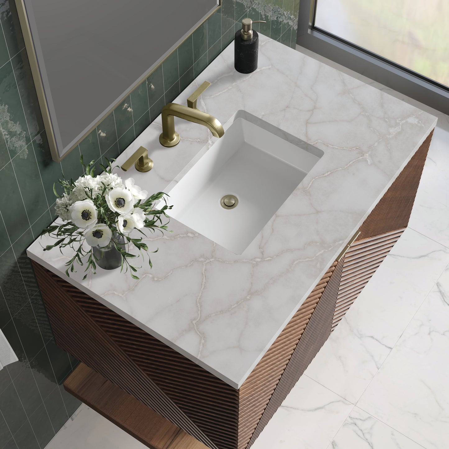 Renovate for Less Atlanta Marcello 36" Single Vanity, Chestnut w/ 3 CM Victorian Silver Top