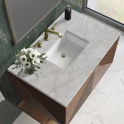 Renovate for Less Atlanta Marcello 36" Single Vanity, Chestnut w/ 3 CM Victorian Silver Top