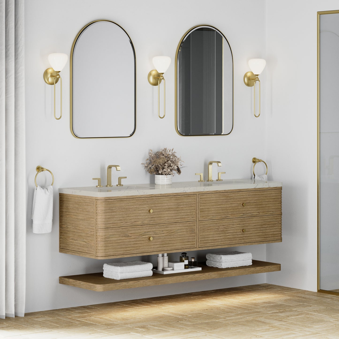 Renovate for Less Atlanta Allamari 72" Double Vanity, Dune Mist w/ 3 CM Siberian Silestone Top