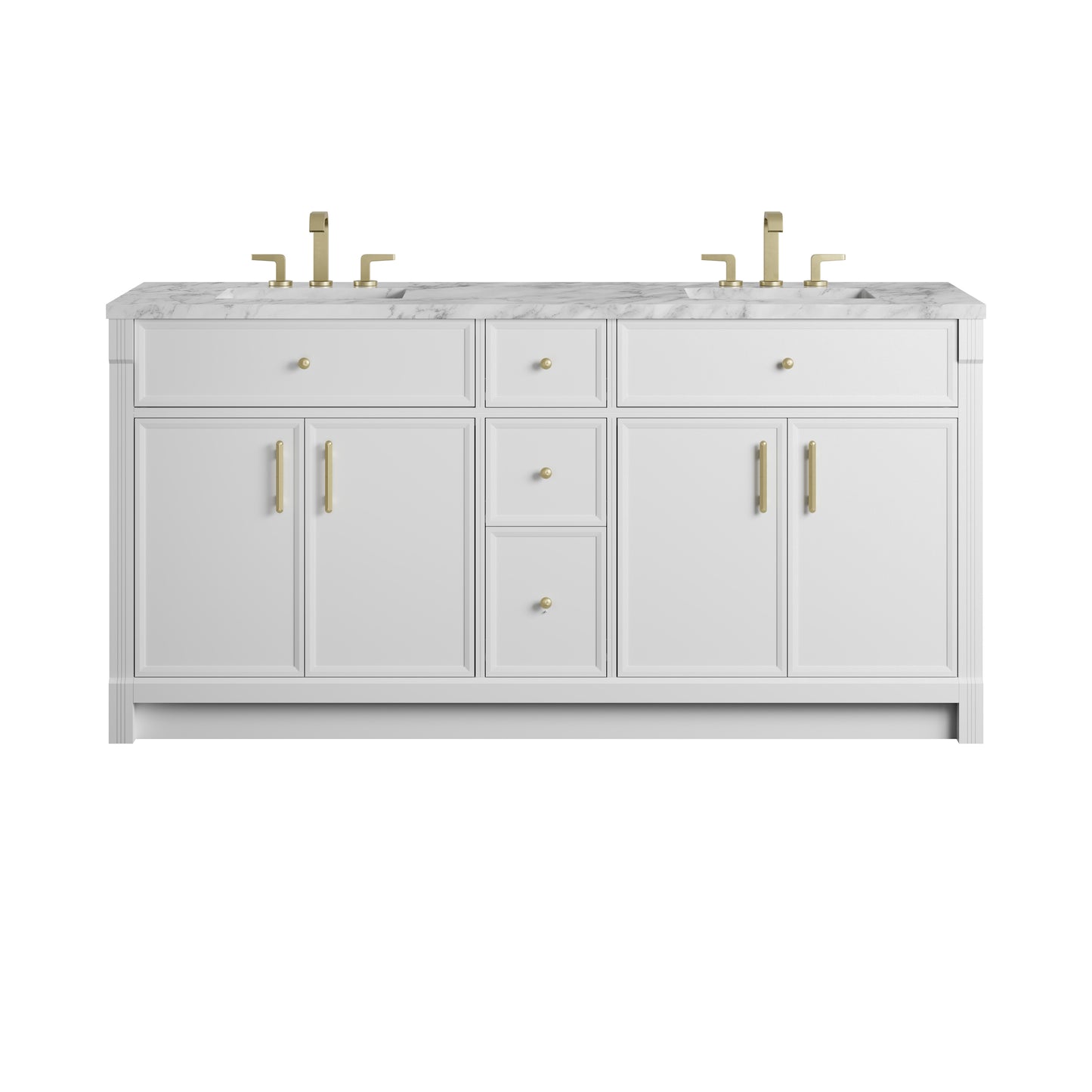Renovate for Less Atlanta Bellshire 72" Double Vanity, Bright White w/ 3 CM Carrara Marble Top