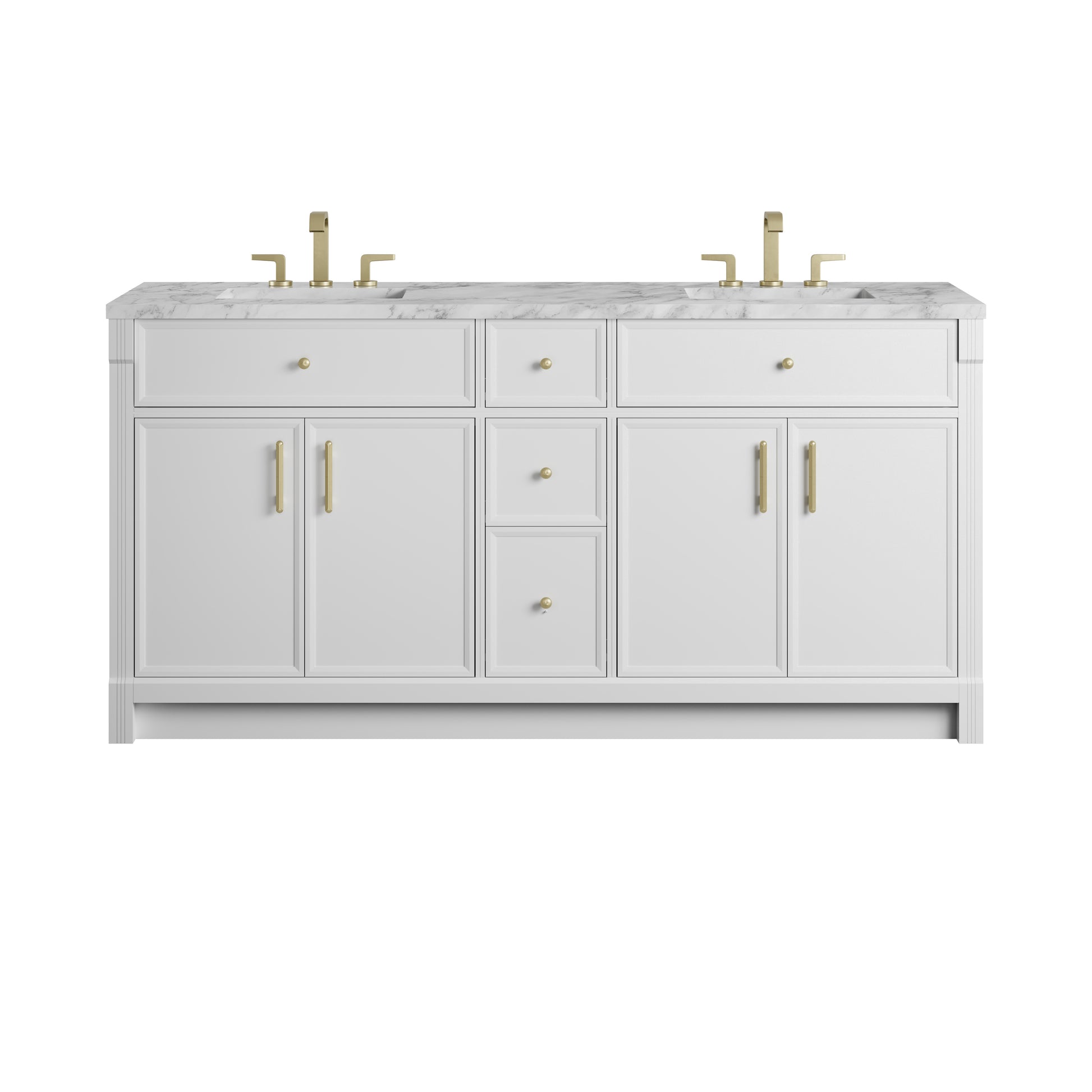 Renovate for Less Atlanta Bellshire 72" Double Vanity, Bright White w/ 3 CM Carrara Marble Top