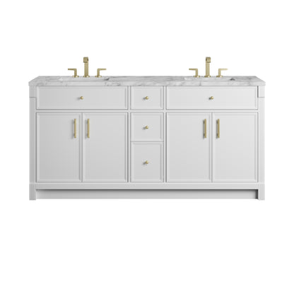 Renovate for Less Atlanta Bellshire 72" Double Vanity, Bright White w/ 3 CM Carrara Marble Top