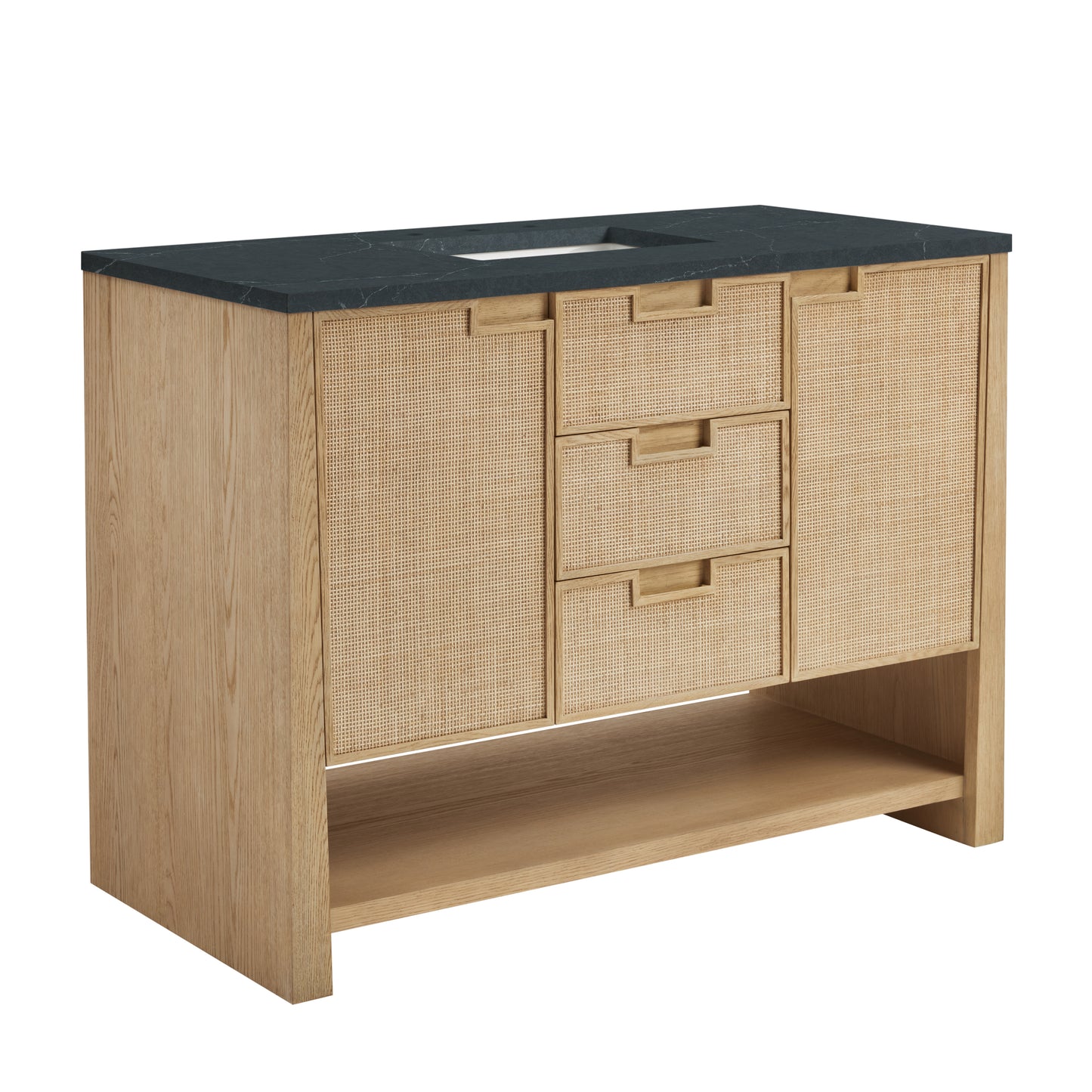 Renovate for Less Atlanta Solene 48" Single Vanity, Seaside Oak, w/ 3 CM Charcoal Soapstone Quartz Top