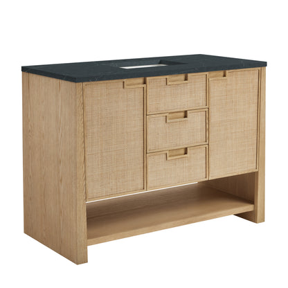 Renovate for Less Atlanta Solene 48" Single Vanity, Seaside Oak, w/ 3 CM Charcoal Soapstone Quartz Top