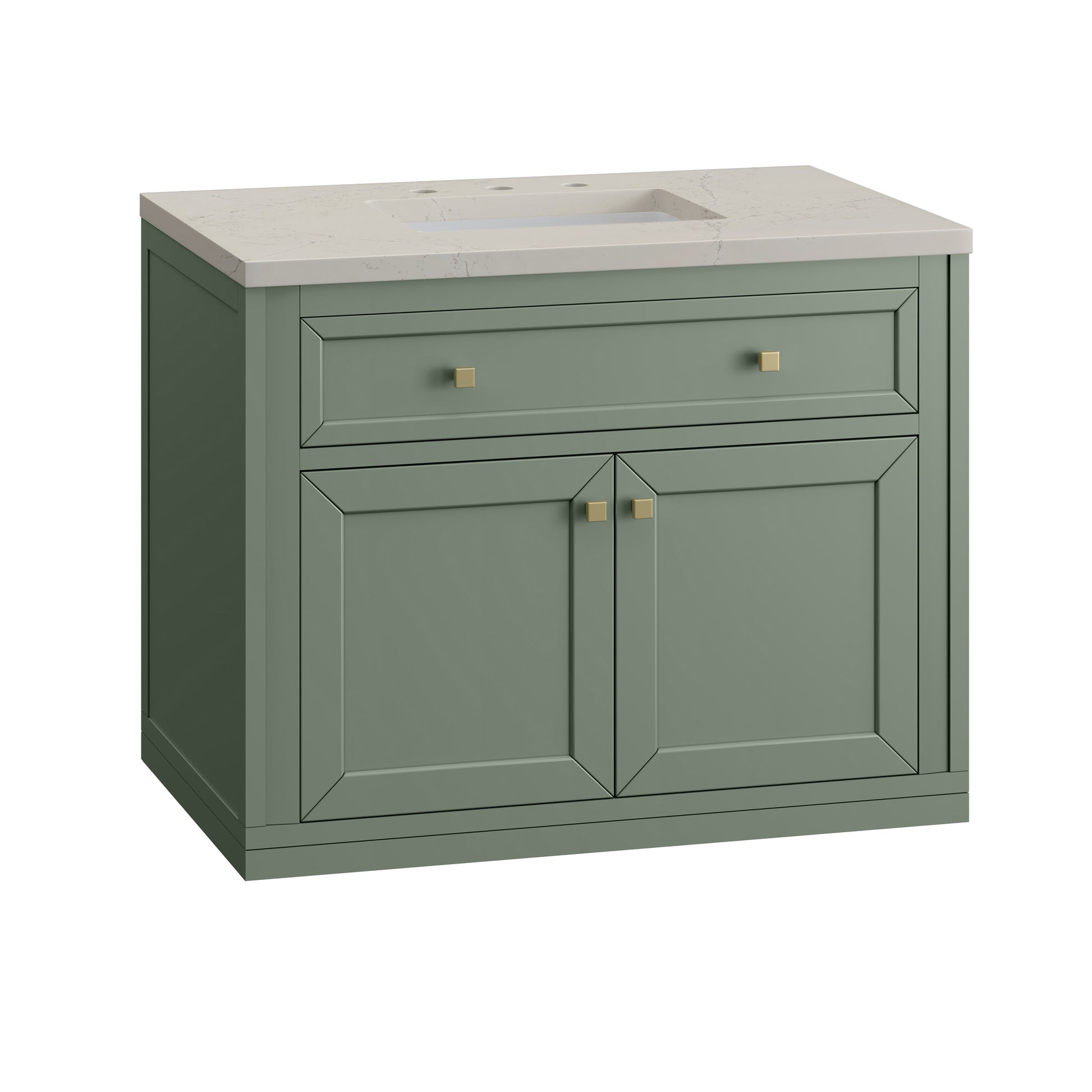 Renovate for Less Atlanta Chicago 36" Single Vanity, Smokey Celadon, w/ 3 CM Siberian Silestone Top