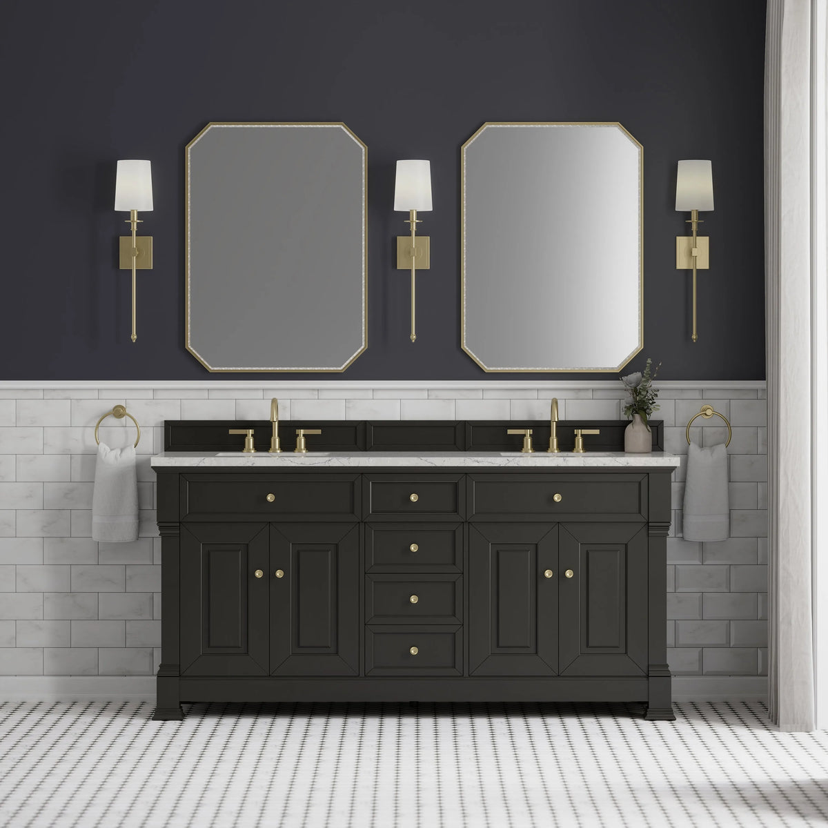 Brookfield 72" Double Vanity, Black Onyx w/ 3 CM Eternal Jasmine Pearl Silestone Top w/ FreePower Wireless Charger