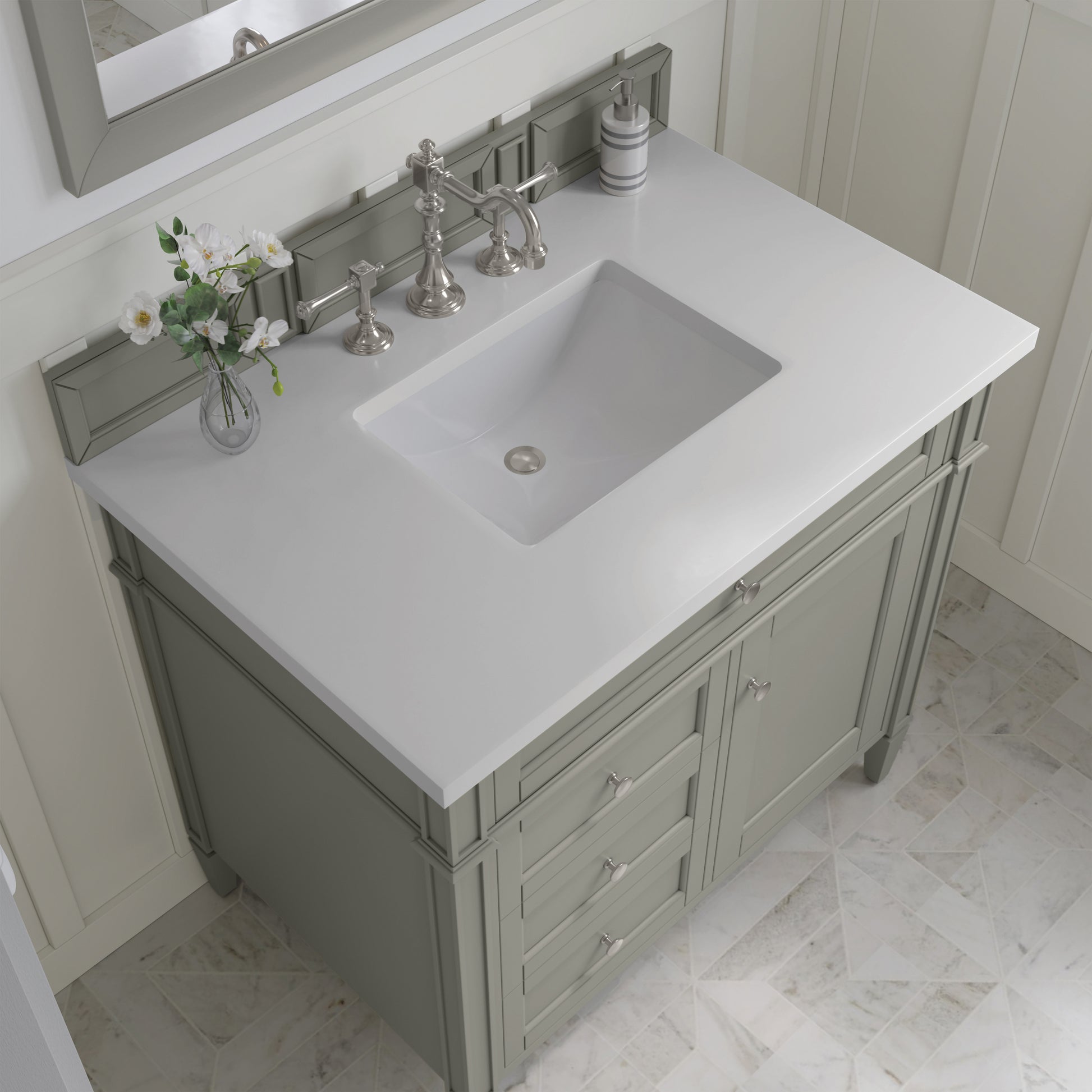 Renovate for Less Atlanta Brittany 36" Single Vanity, Urban Gray w/ 3 CM White Zeus Silestone Top