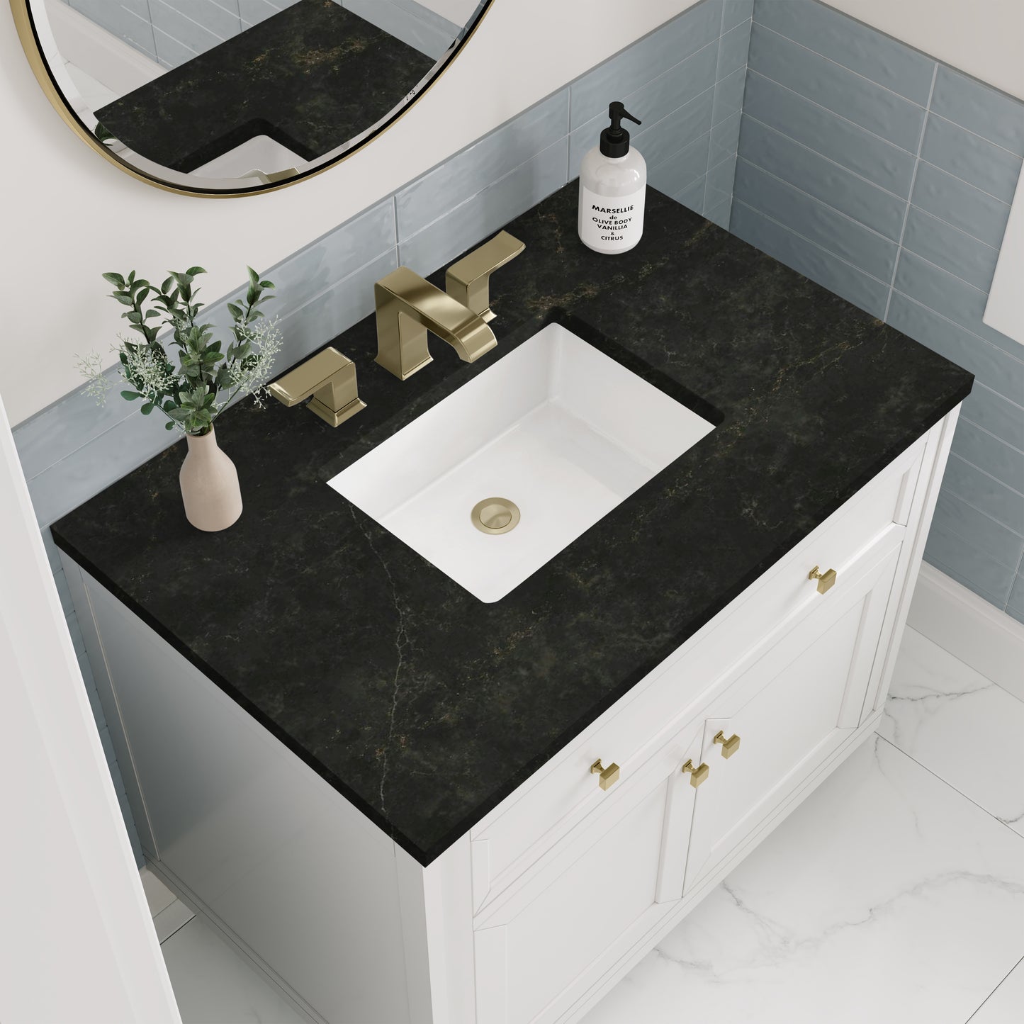 Renovate for Less Atlanta Chicago 36" Single Vanity, Glossy White, w/ 3 CM Phantome Eclos Top