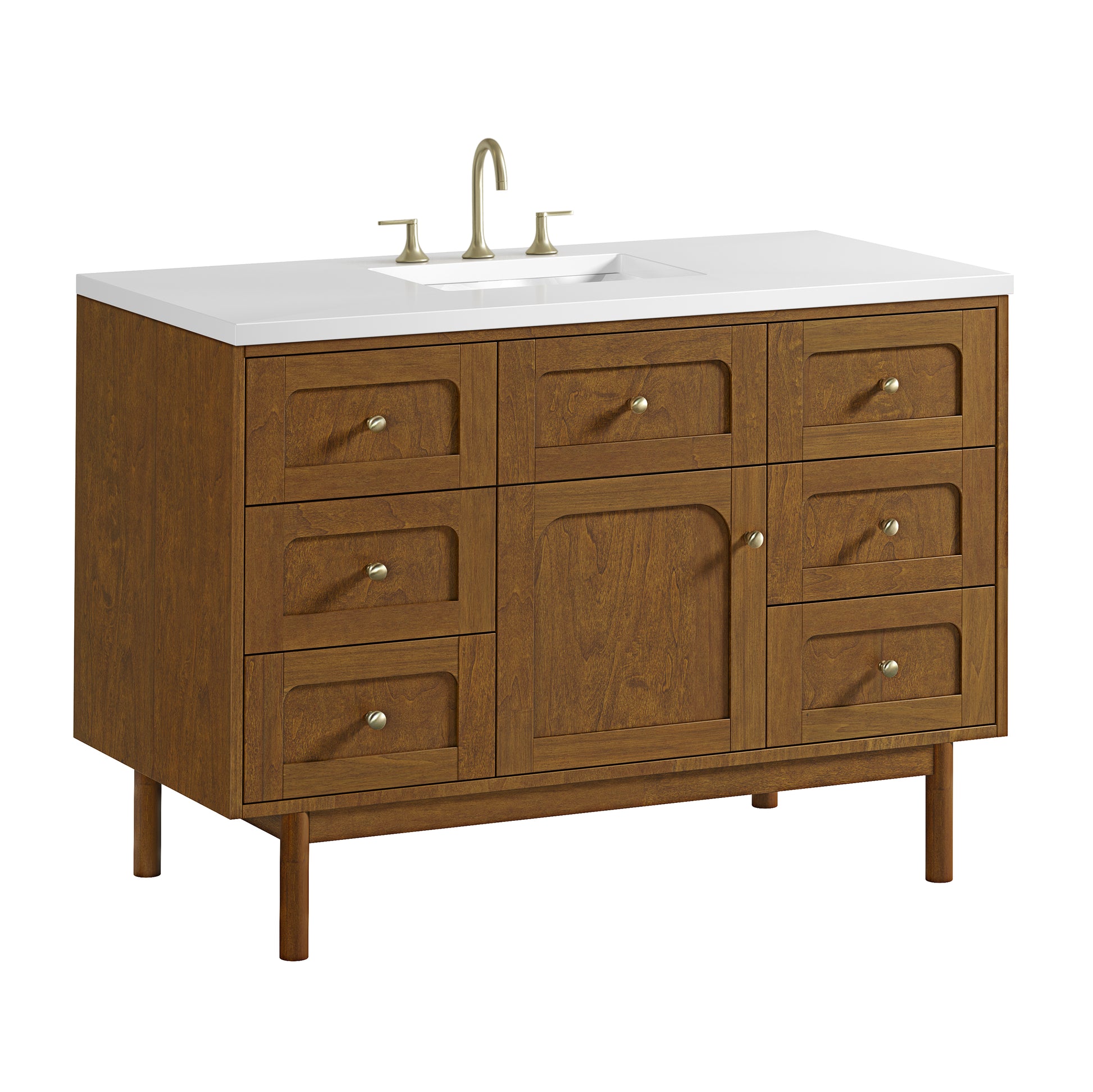 Renovate for Less Atlanta Laurent 48" Single Vanity, Honey Oak w/ 3 CM White Zeus Silestone Top