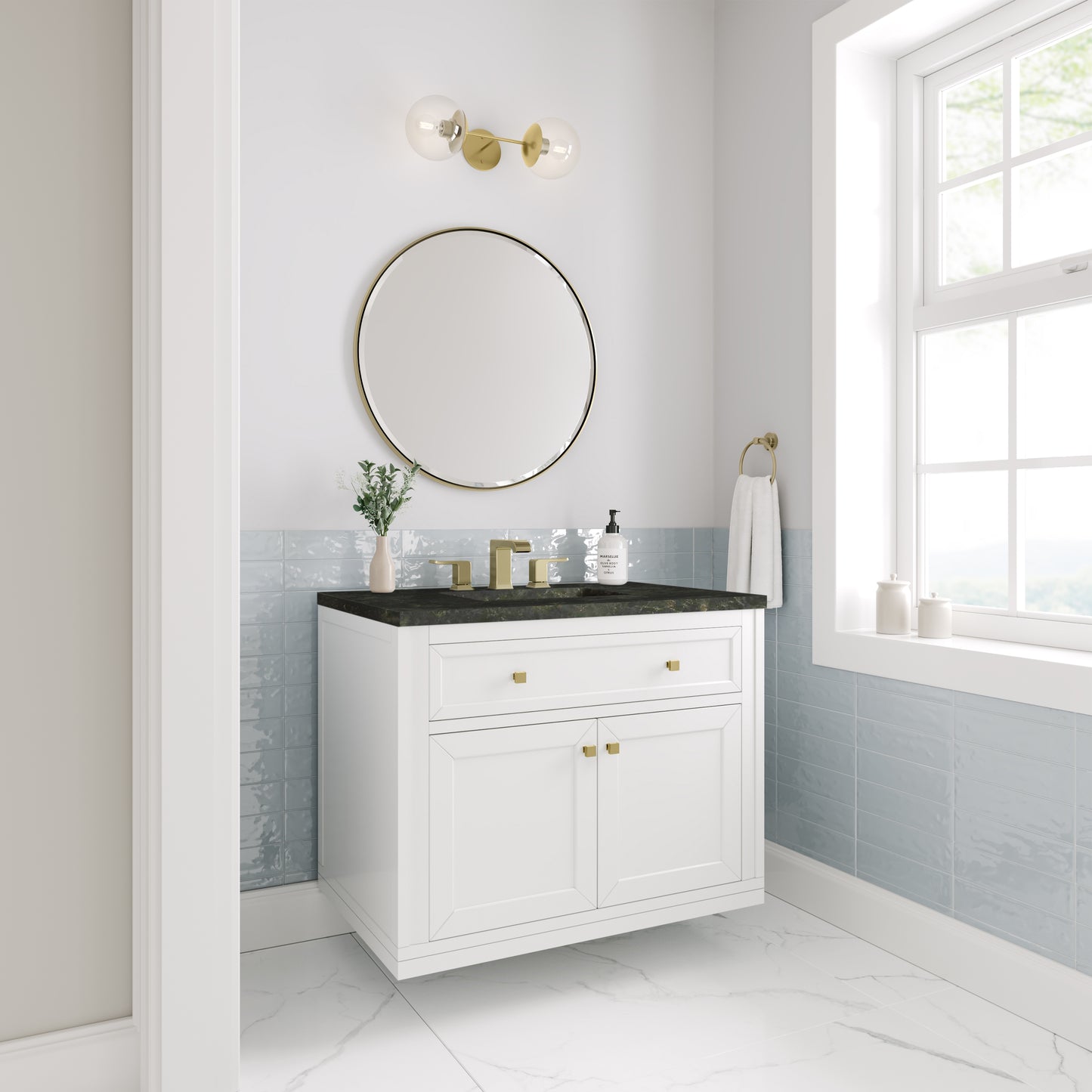 Renovate for Less Atlanta Chicago 36" Single Vanity, Glossy White, w/ 3 CM Phantome Eclos Top