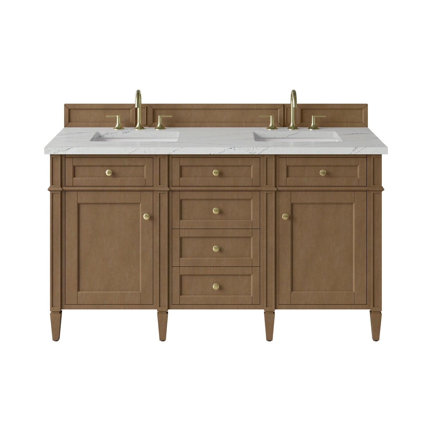 Renovate for Less Atlanta Brittany 60" Double Vanity, Pecan w/ 3 CM Ethereal Noctis Silestone Top