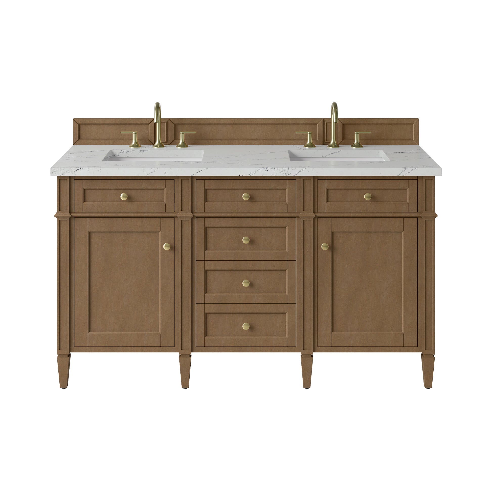 Renovate for Less Atlanta Brittany 60" Double Vanity, Pecan w/ 3 CM Ethereal Noctis Silestone Top