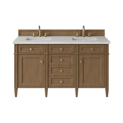 Renovate for Less Atlanta Brittany 60" Double Vanity, Pecan w/ 3 CM Ethereal Noctis Silestone Top
