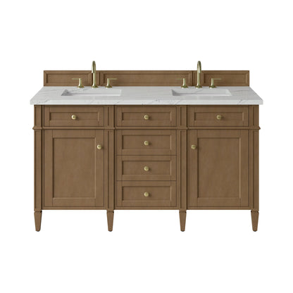 Brittany 60" Double Vanity, Pecan w/ 3 CM Ethereal Noctis Silestone Top