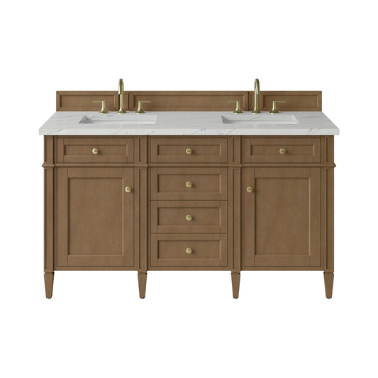 Brittany 60" Double Vanity, Pecan w/ 3 CM Ethereal Noctis Silestone Top