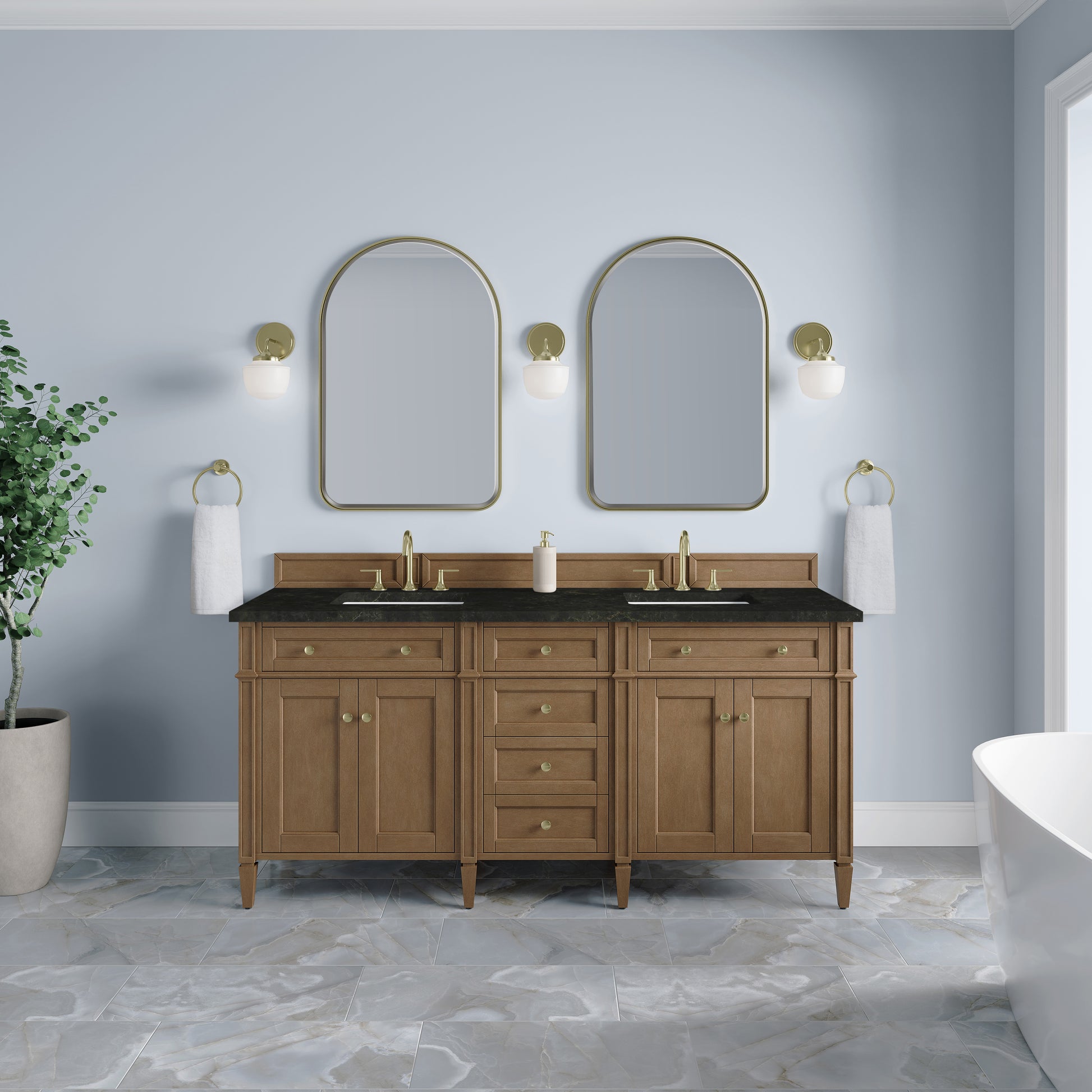 Renovate for Less Atlanta Brittany 72" Double Vanity, Pecan w/ 3 CM Phantome Eclos Top