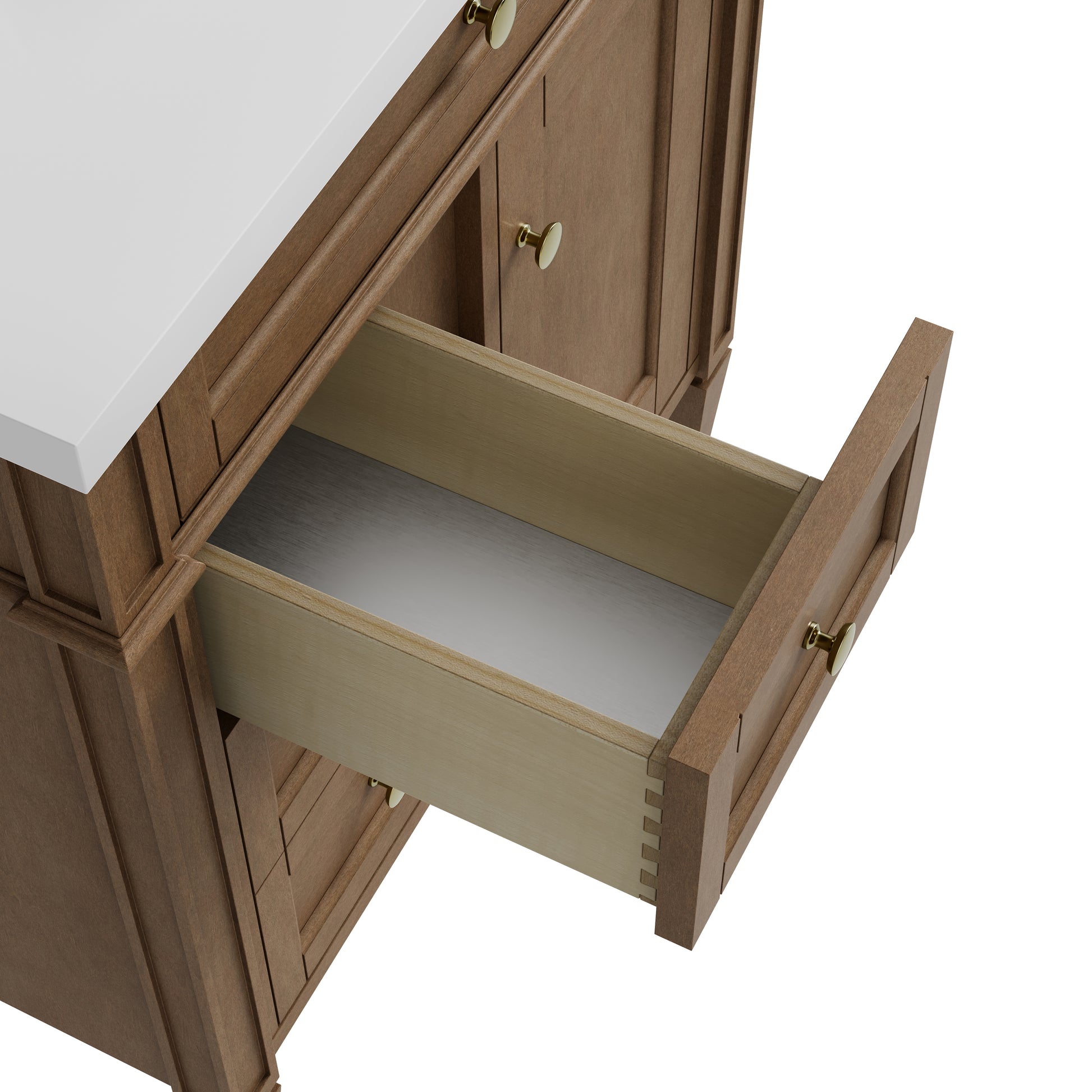 Renovate for Less Atlanta Brittany 30" Single Vanity, Pecan w/ 3 CM Carrara Marble Top