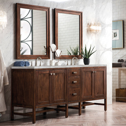Renovate for Less Atlanta Addison 72" Double Vanity, Mid-Century Acacia w/ 3 CM Victorian Silver Silestone Top