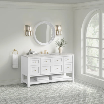 Breckenridge 60" Single Vanity, Bright White, w/ 3 CM Eternal Jasmine Pearl Quartz Top