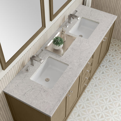 Renovate for Less Atlanta Chicago 72" Double Vanity, Walnut Whisper, w/ 3 CM Eternal Jasmine Pearl Silestone® Top