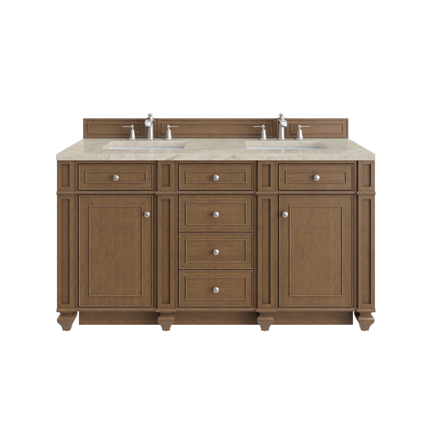Renovate for Less Atlanta Bristol 60" Double Vanity, Saddle Brown, w/ 3 CM Tajnar Eclos Top