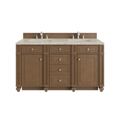 Renovate for Less Atlanta Bristol 60" Double Vanity, Saddle Brown, w/ 3 CM Tajnar Eclos Top
