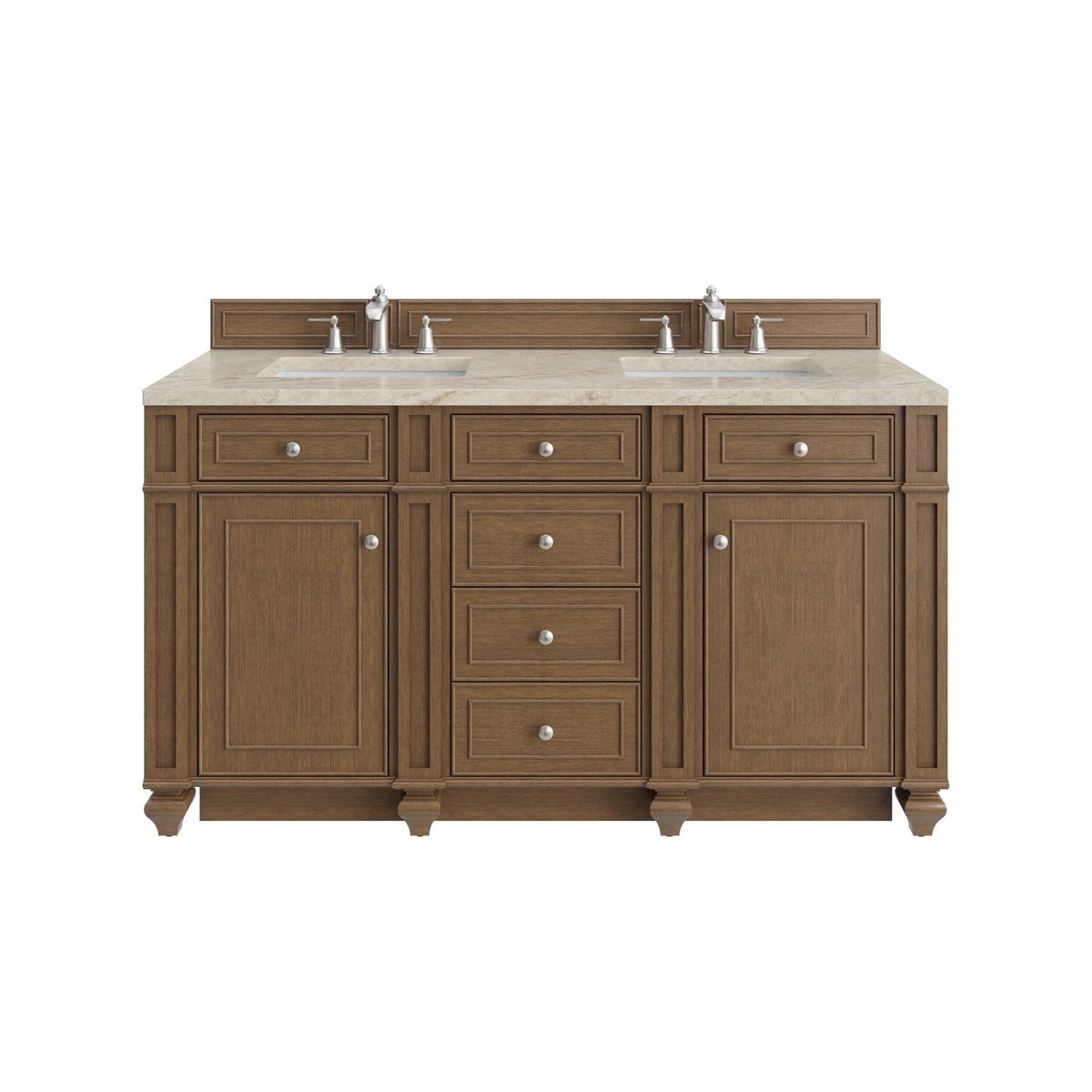 Bristol 60" Double Vanity, Saddle Brown, w/ 3 CM Tajnar Eclos Top