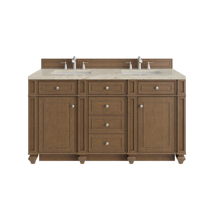 Bristol 60" Double Vanity, Saddle Brown, w/ 3 CM Tajnar Eclos Top