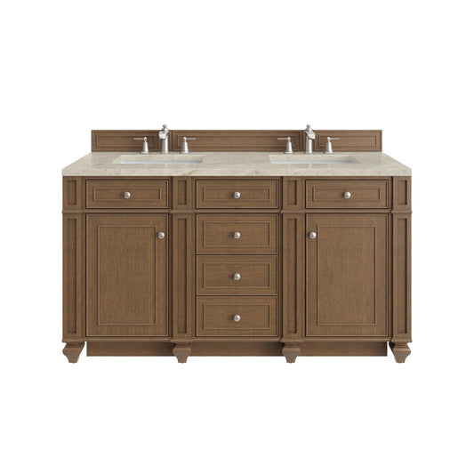 Bristol 60" Double Vanity, Saddle Brown, w/ 3 CM Tajnar Eclos Top
