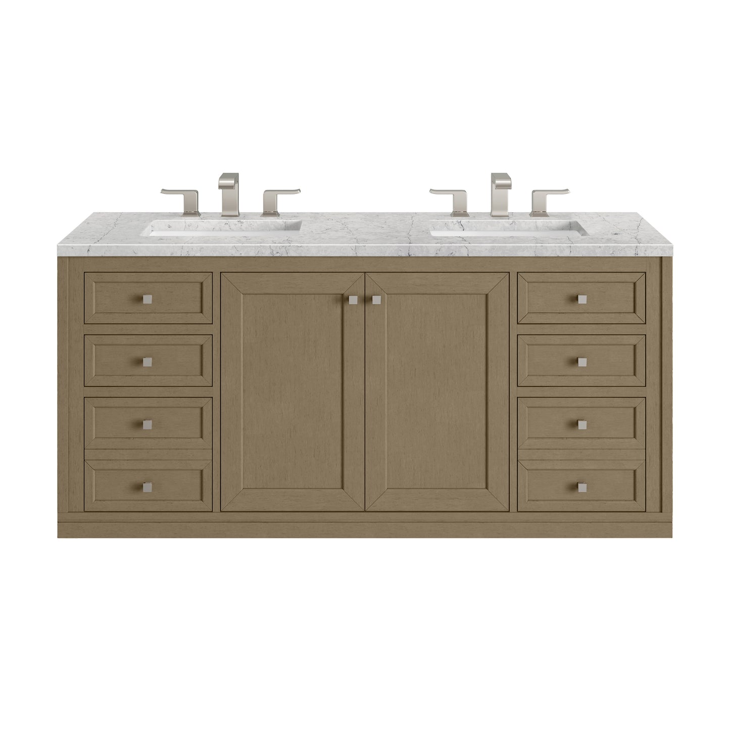 Renovate for Less Atlanta Chicago 60" Double Vanity, Walnut Whisper, w/ 3 CM Eternal Jasmine Pearl Silestone® Top