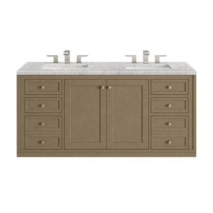 Renovate for Less Atlanta Chicago 60" Double Vanity, Walnut Whisper, w/ 3 CM Eternal Jasmine Pearl Silestone® Top