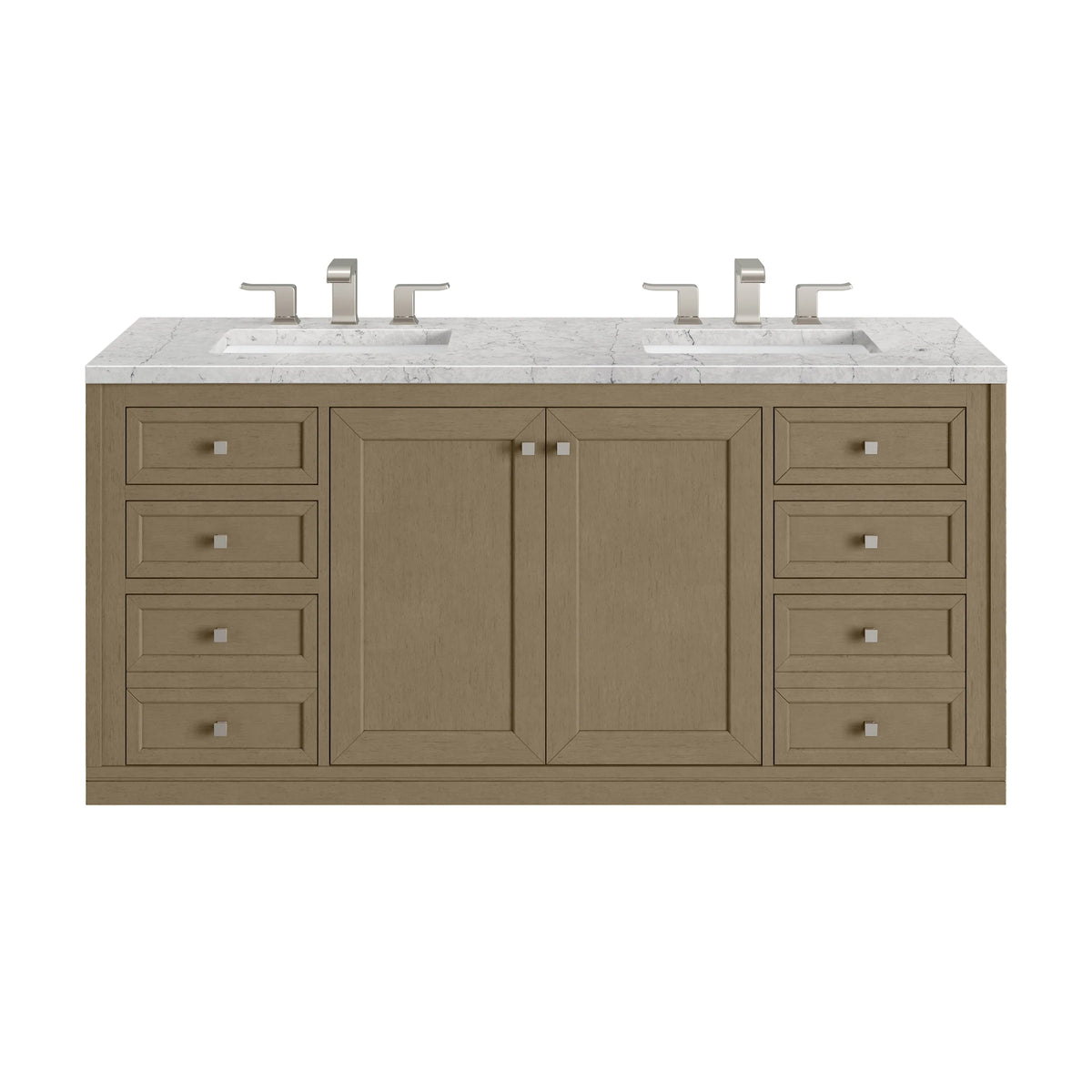 Chicago 60" Double Vanity, Walnut Whisper, w/ 3 CM Eternal Jasmine Pearl Silestone® Top