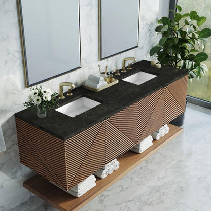 Renovate for Less Atlanta Marcello 72" Double Vanity, Chestnut, w/ 3 CM Phantome Eclos Top
