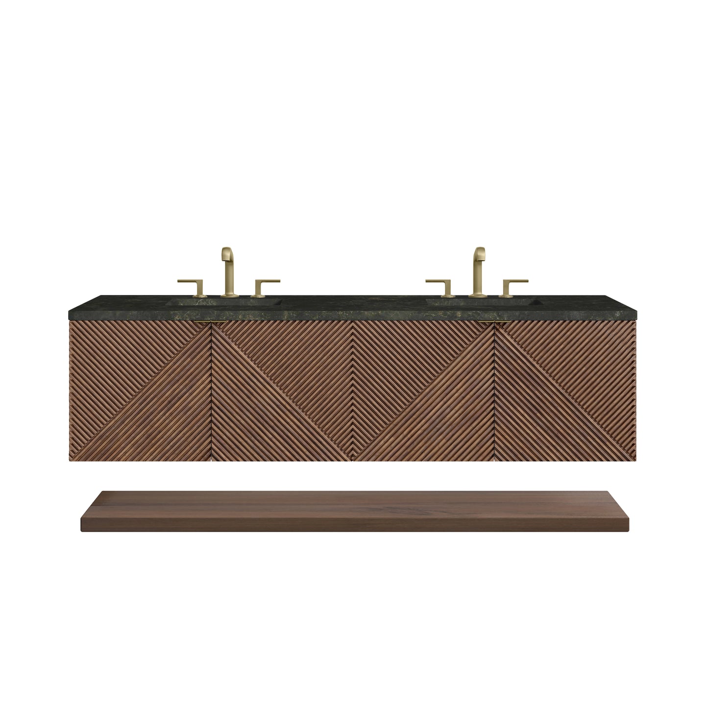 Renovate for Less Atlanta Marcello 72" Double Vanity, Chestnut, w/ 3 CM Phantome Eclos Top