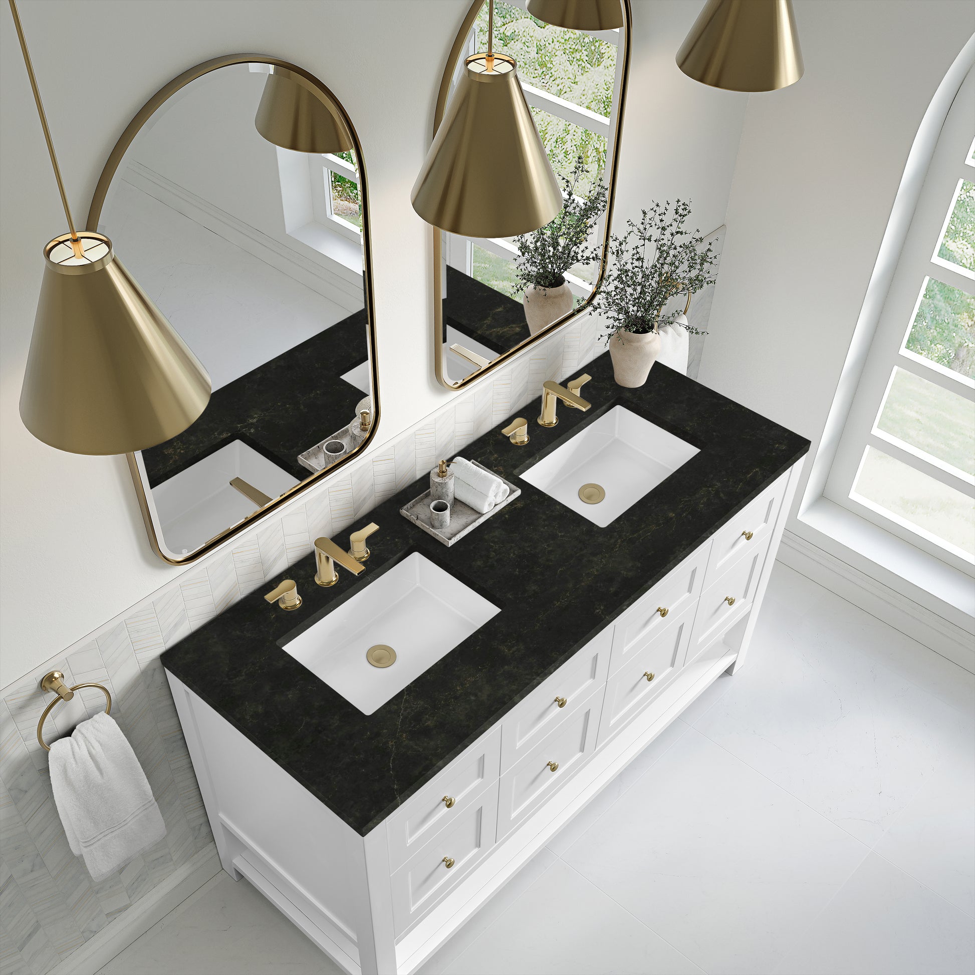 Renovate for Less Atlanta Breckenridge 60" Double Vanity, Bright White, w/ 3 CM Phantome Eclos Top