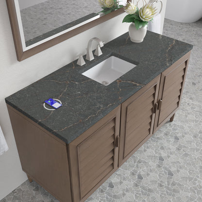 Renovate for Less Atlanta Portland 60" Single Vanity Whitewashed Walnut w/ 3 CM Parisien Bleu Silestone Top w/FreePower Wireless Charger