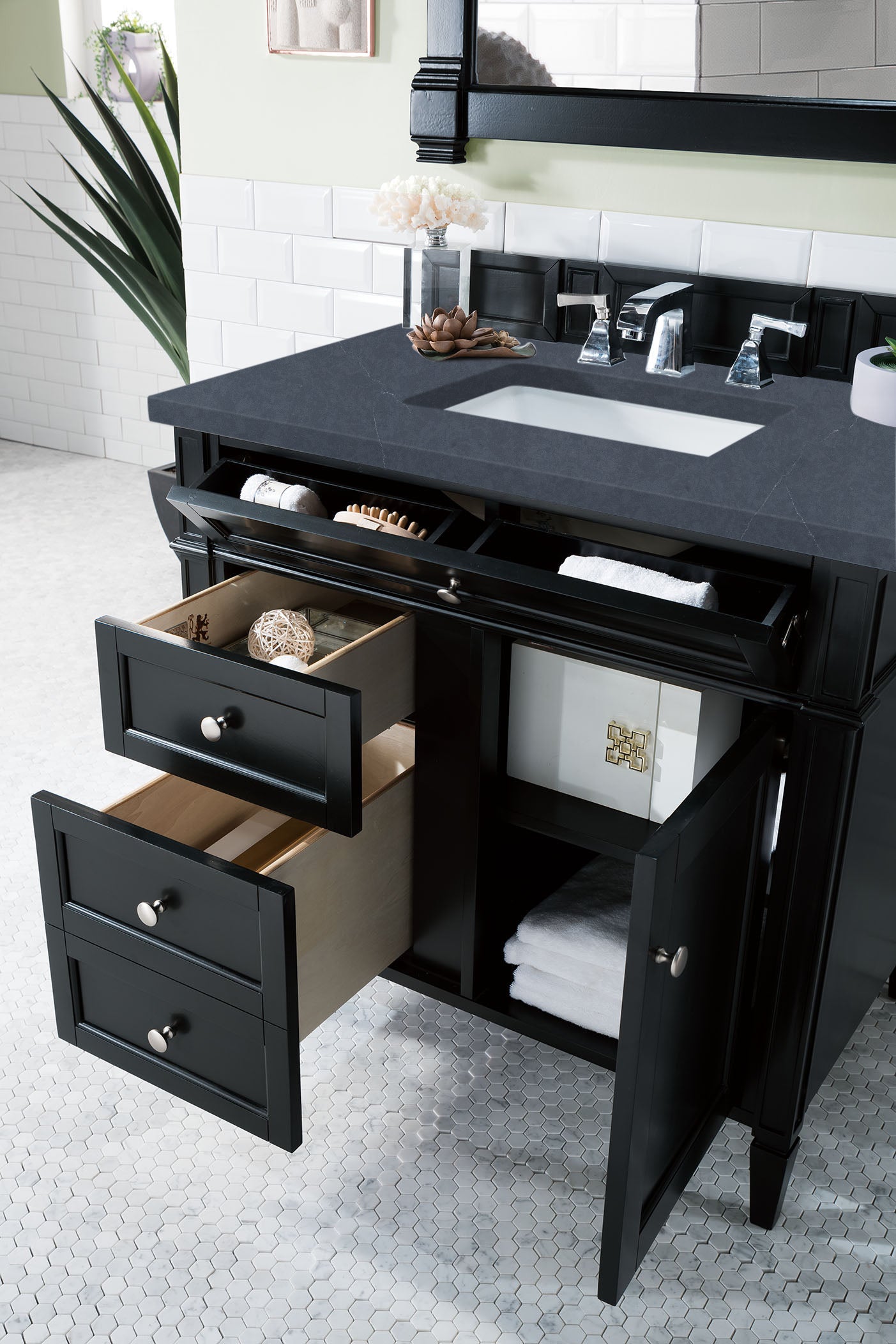 Renovate for Less Atlanta Brittany 36" Single Vanity, Black Onyx w/ 3 CM Charcoal Soapstone Silestone Top
